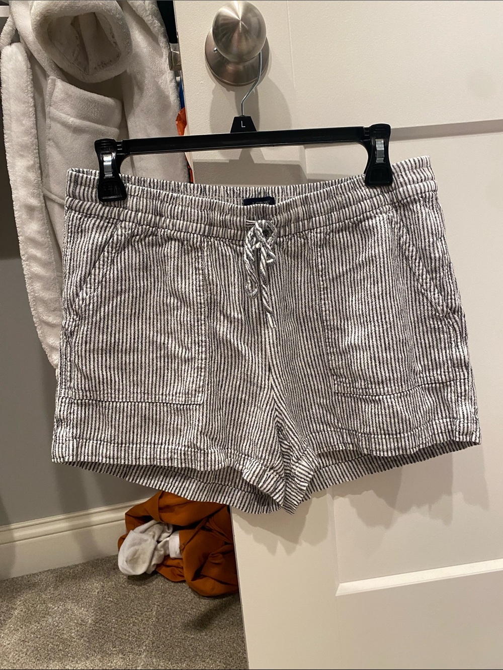 J. Crew Factory Gray-and-White Striped Drawstring Shorts